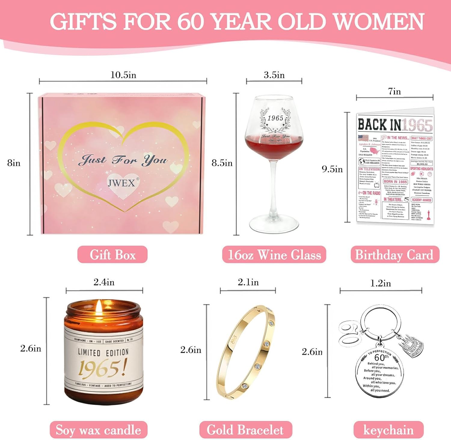 JWEX 60th Birthday Gifts Women, 60TH Birthday Gifts for Her, 60th Anniversary for Friends, Daughter, Sister Mom - Turning 60 Present